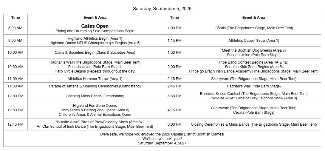 2026 CDSG Schedule of Events